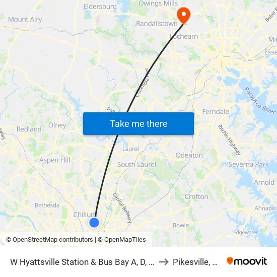 W Hyattsville Station & Bus Bay A, D, E, F to Pikesville, MD map