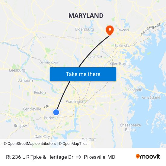 Rt 236 L R Tpke & Heritage Dr to Pikesville, MD map