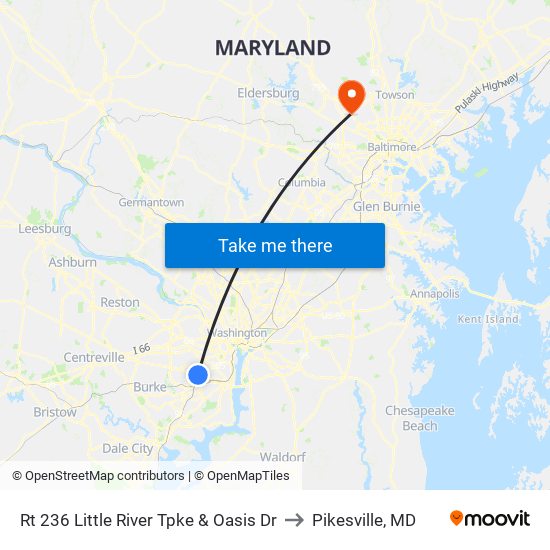 Rt 236 Little River Tpke & Oasis Dr to Pikesville, MD map