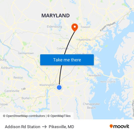 Addison Rd Station to Pikesville, MD map