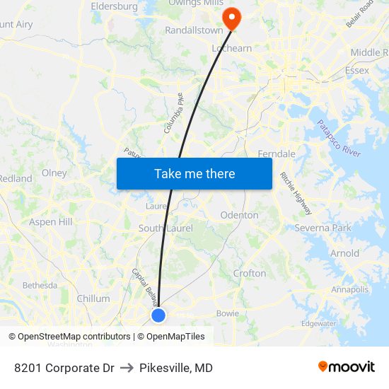 8201 Corporate Dr to Pikesville, MD map