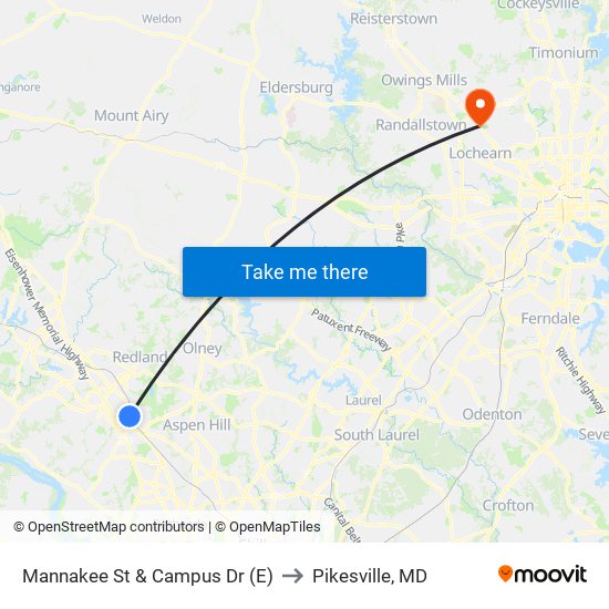 Mannakee St & Campus Dr (E) to Pikesville, MD map