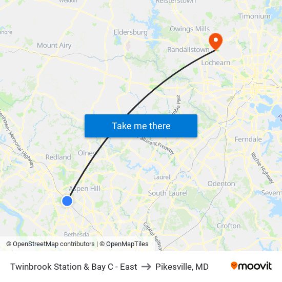 Twinbrook Station & Bay C - East to Pikesville, MD map