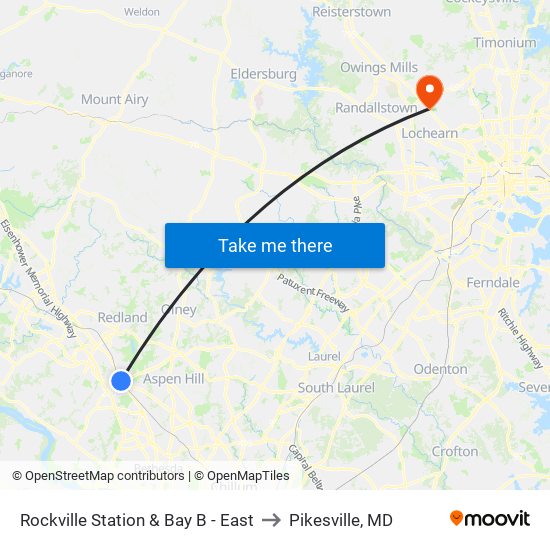 Rockville Station & Bay B - East to Pikesville, MD map