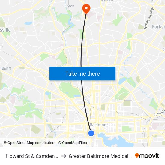 Howard St & Camden St Sb to Greater Baltimore Medical Center map
