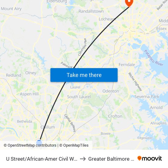 U Street/African-Amer Civil  War Memorial/ Cardozo to Greater Baltimore Medical Center map