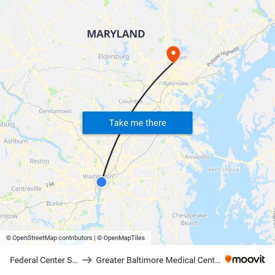 Federal Center SW to Greater Baltimore Medical Center map
