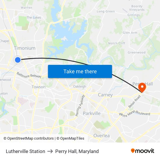 Lutherville Station to Perry Hall, Maryland map