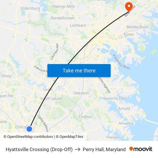 Hyattsville Crossing (Drop-Off) to Perry Hall, Maryland map