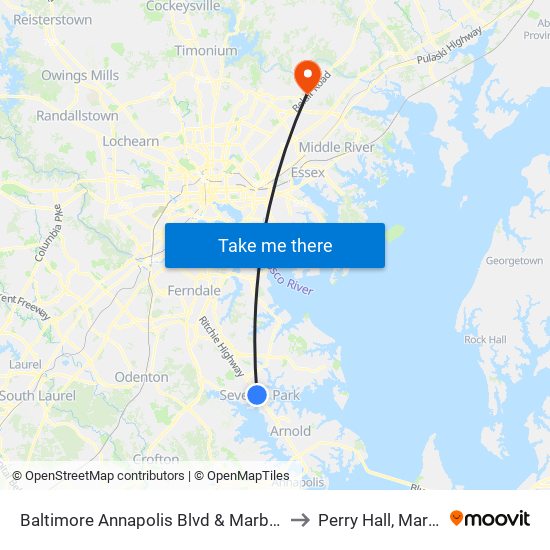 Baltimore Annapolis Blvd & Marbury Rd Sb to Perry Hall, Maryland map