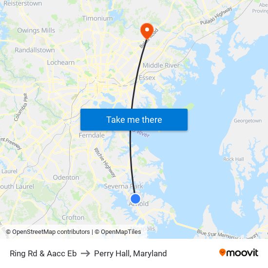 Ring Rd & Aacc Eb to Perry Hall, Maryland map