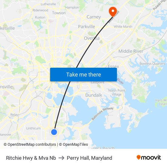 Ritchie Hwy & Mva Nb to Perry Hall, Maryland map