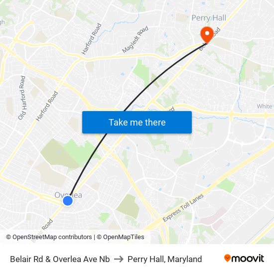 Belair Rd & Overlea Ave Nb to Perry Hall, Maryland map