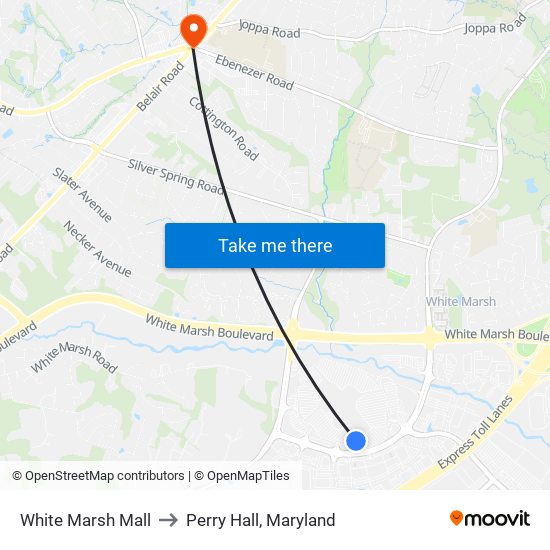 White Marsh Mall to Perry Hall, Maryland map