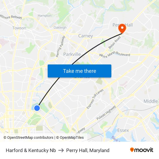 Harford & Kentucky Nb to Perry Hall, Maryland map