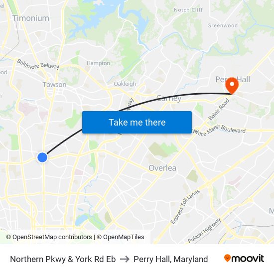 Northern Pkwy & York Rd Eb to Perry Hall, Maryland map