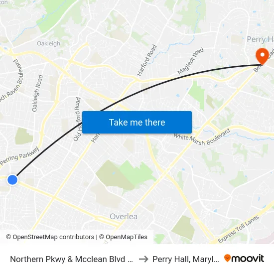 Northern Pkwy & Mcclean Blvd FS Eb to Perry Hall, Maryland map