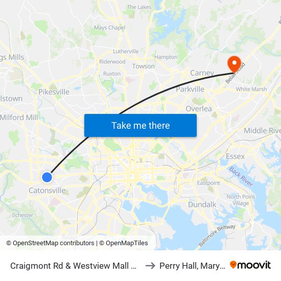 Craigmont Rd & Westview Mall Opp Wb to Perry Hall, Maryland map