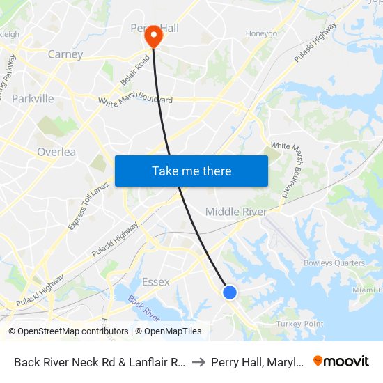 Back River Neck Rd & Lanflair Rd Sb to Perry Hall, Maryland map
