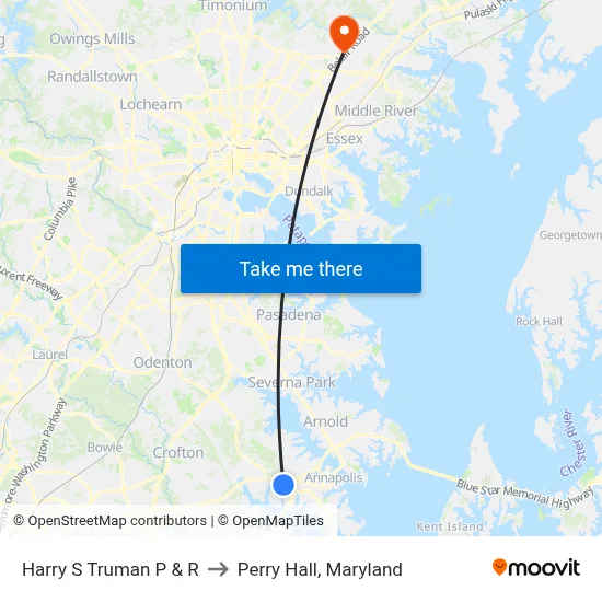 Harry S Truman P & R to Perry Hall, Maryland map