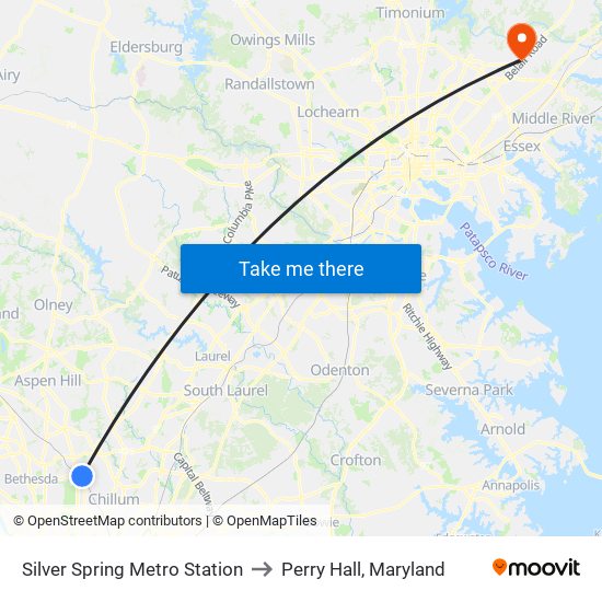 Silver Spring Metro Station to Perry Hall, Maryland map