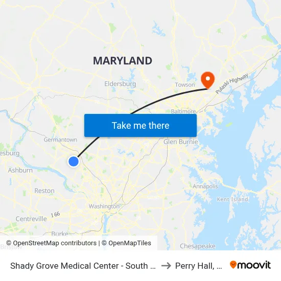 Shady Grove Medical Center - South & Medical Center Way to Perry Hall, Maryland map