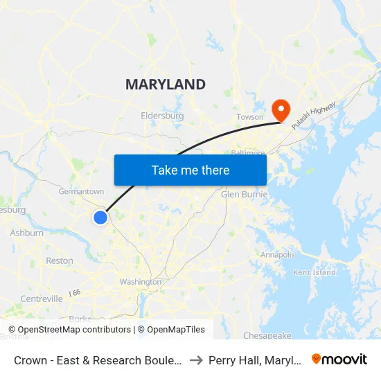 Crown - East & Research Boulevard to Perry Hall, Maryland map