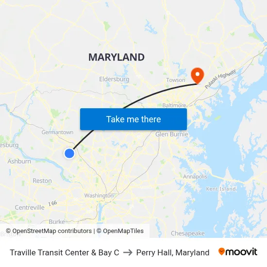 Traville Transit Center & Bay C to Perry Hall, Maryland map