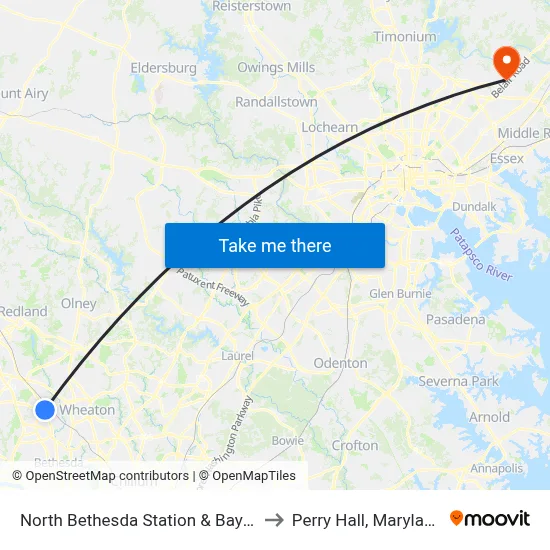 North Bethesda Station & Bay D to Perry Hall, Maryland map