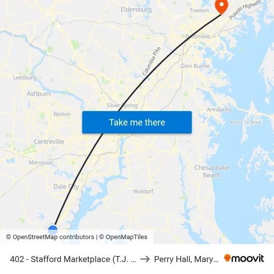 402 - Stafford Marketplace (T.J. Maxx) to Perry Hall, Maryland map