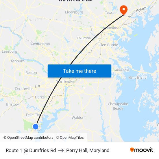 Route 1 @ Dumfries Rd to Perry Hall, Maryland map