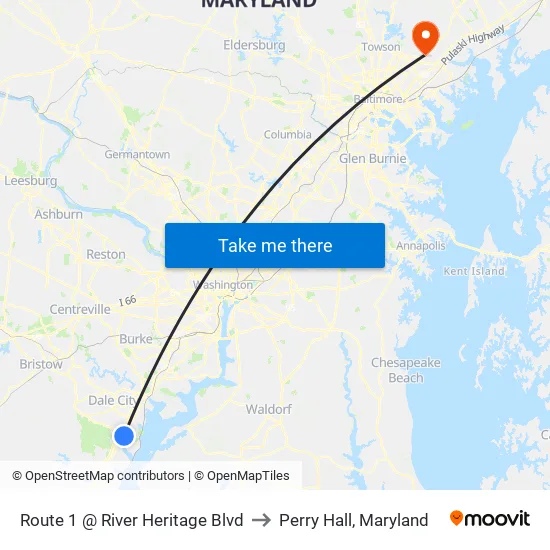 Route 1 @ River Heritage Blvd to Perry Hall, Maryland map