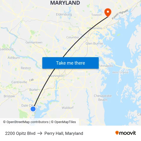2200 Opitz Blvd to Perry Hall, Maryland map