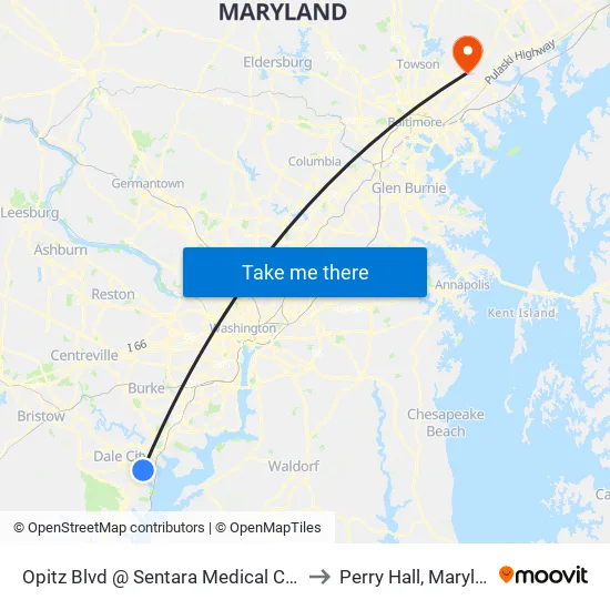 Opitz Blvd @ Sentara Medical Center to Perry Hall, Maryland map