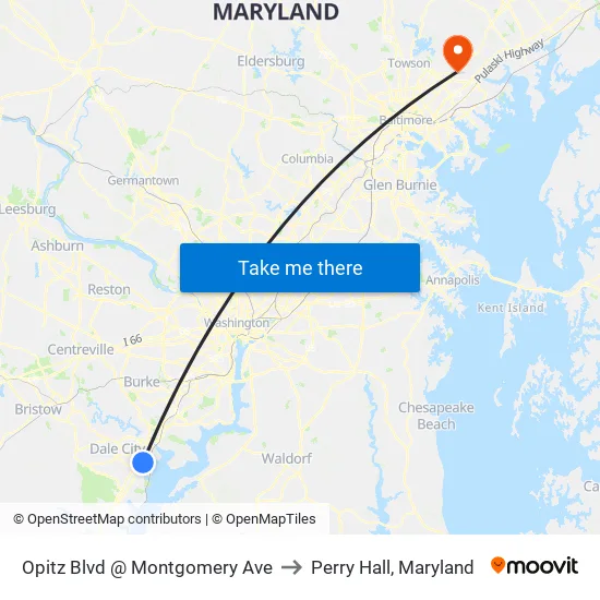 Opitz Blvd @ Montgomery Ave to Perry Hall, Maryland map