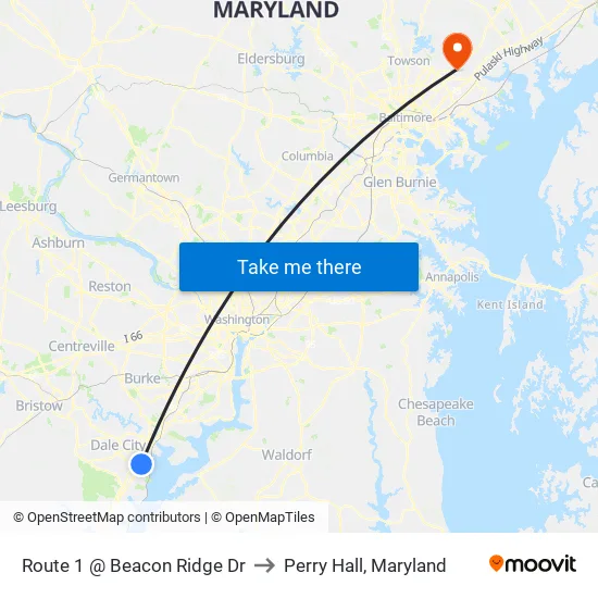 Route 1 @ Beacon Ridge Dr to Perry Hall, Maryland map