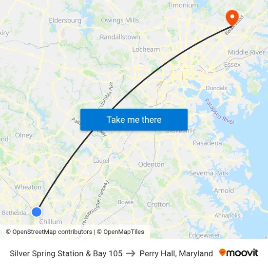 Silver Spring Station & Bay 105 to Perry Hall, Maryland map