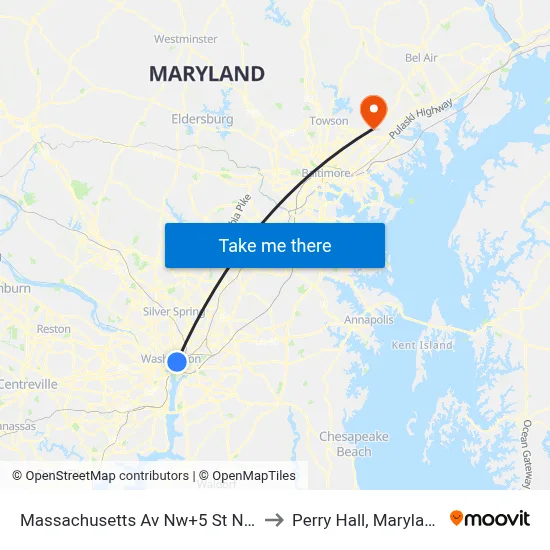 Massachusetts Av Nw+5 St NW to Perry Hall, Maryland map