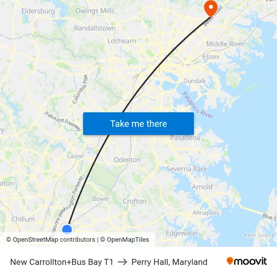 New Carrollton+Bus Bay T1 to Perry Hall, Maryland map