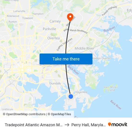 Tradepoint Atlantic Amazon Mtn6 to Perry Hall, Maryland map