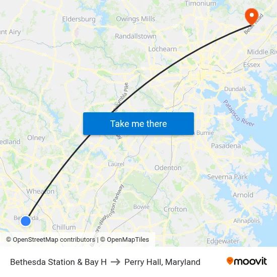 Bethesda Station & Bay H to Perry Hall, Maryland map