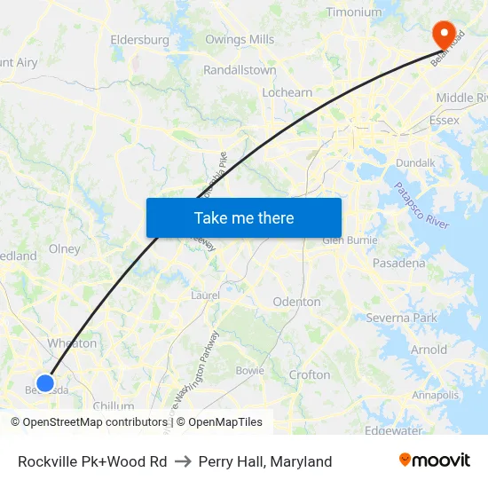Rockville Pk+Wood Rd to Perry Hall, Maryland map