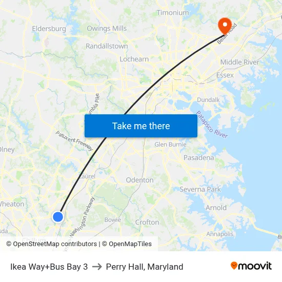 Ikea Way+Bus Bay 3 to Perry Hall, Maryland map