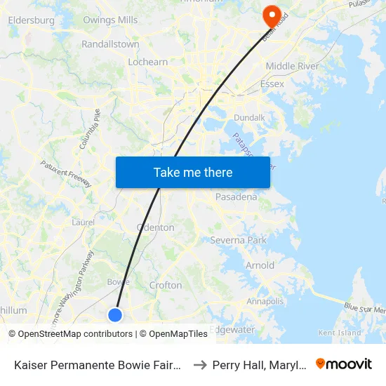 Kaiser Permanente Bowie Fairwood to Perry Hall, Maryland map