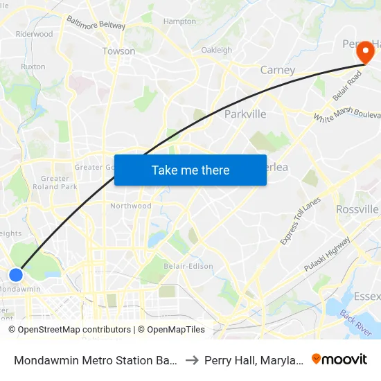 Mondawmin Metro Station Bay 9 to Perry Hall, Maryland map
