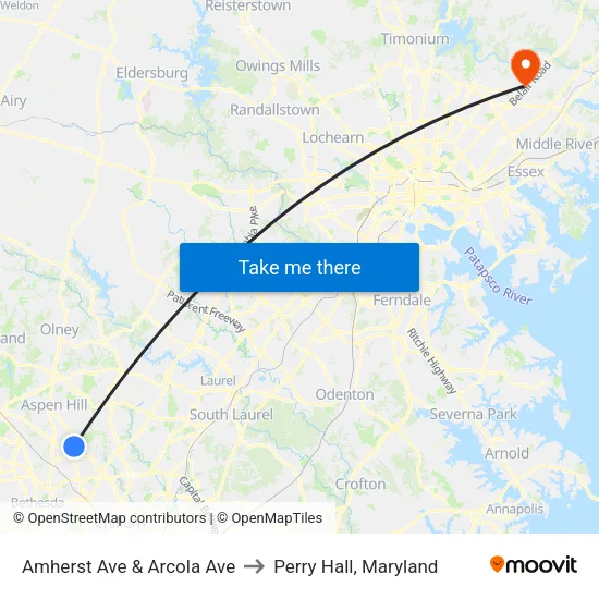 Amherst Ave & Arcola Ave to Perry Hall, Maryland map