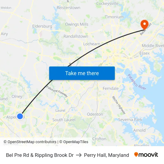 Bel Pre Rd & Rippling Brook Dr to Perry Hall, Maryland map