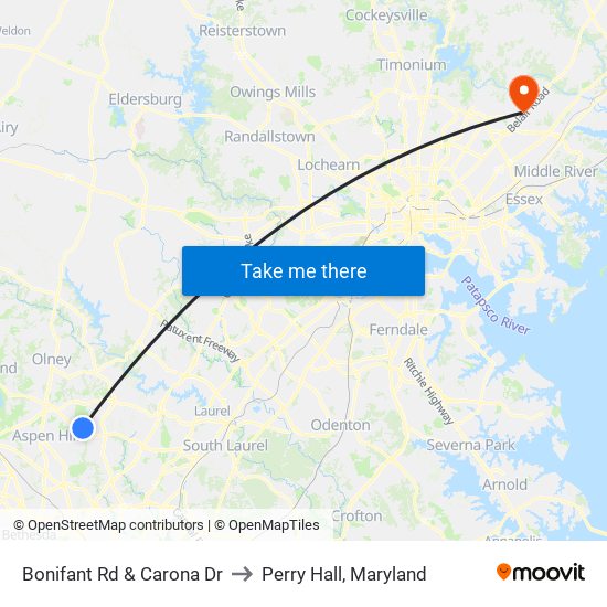 Bonifant Rd & Carona Dr to Perry Hall, Maryland map