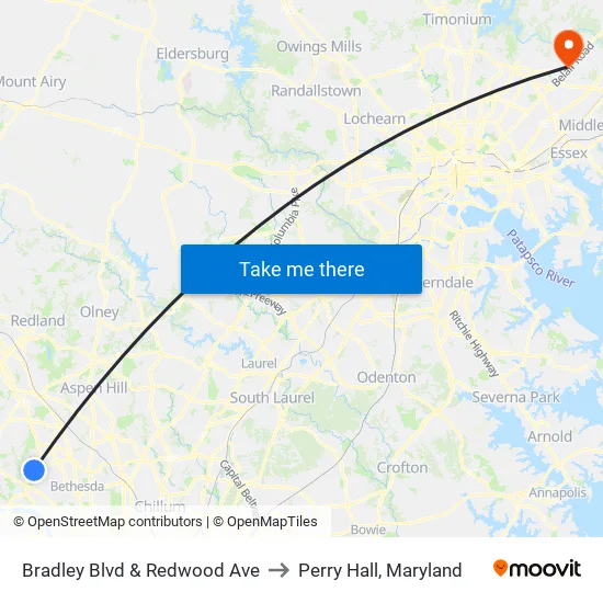 Bradley Blvd & Redwood Ave to Perry Hall, Maryland map