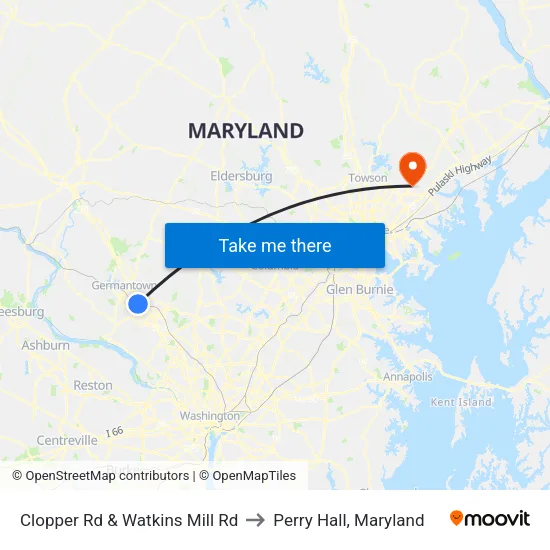 Clopper Rd & Watkins Mill Rd to Perry Hall, Maryland map